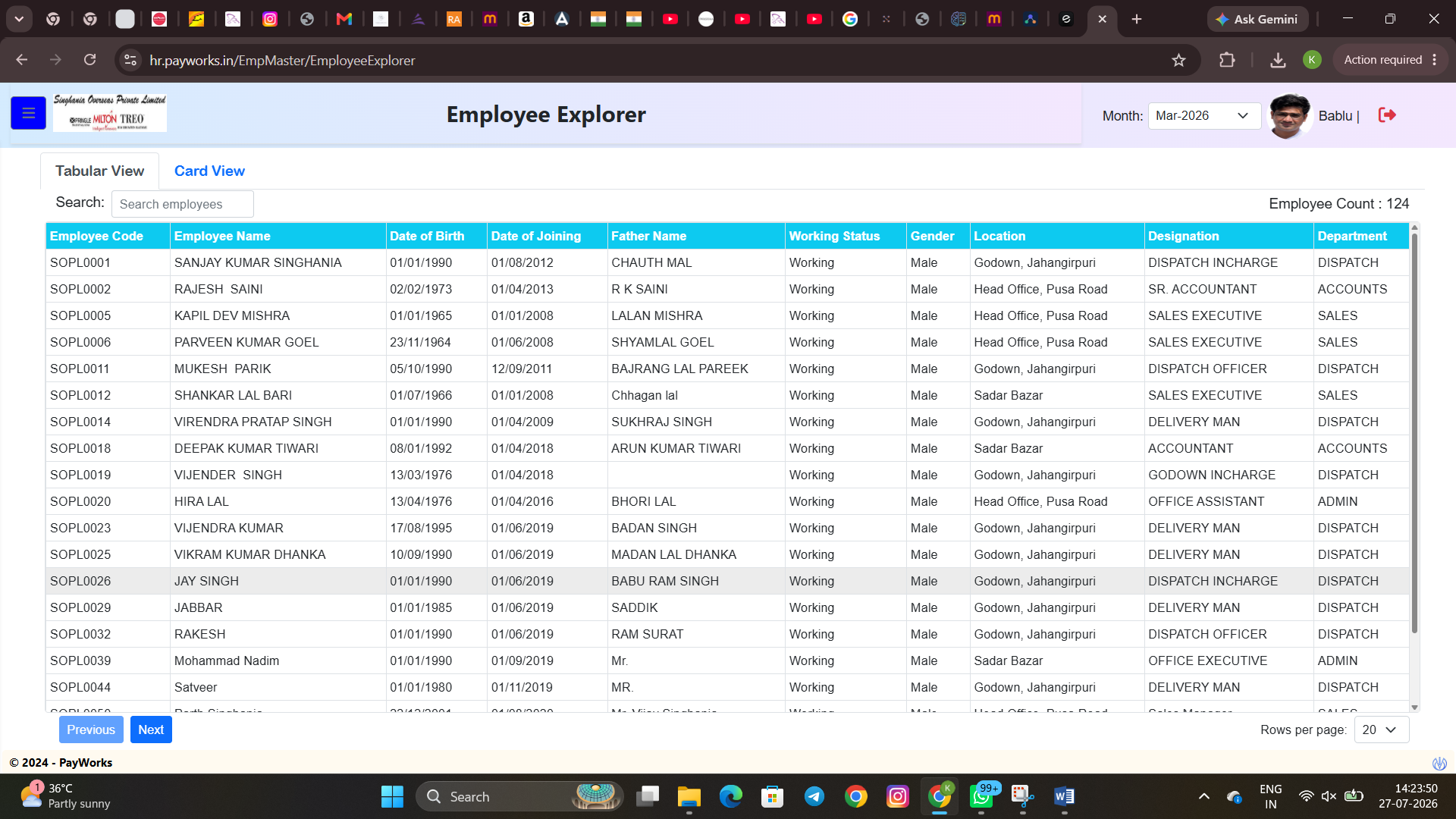 Employee Explorer screen